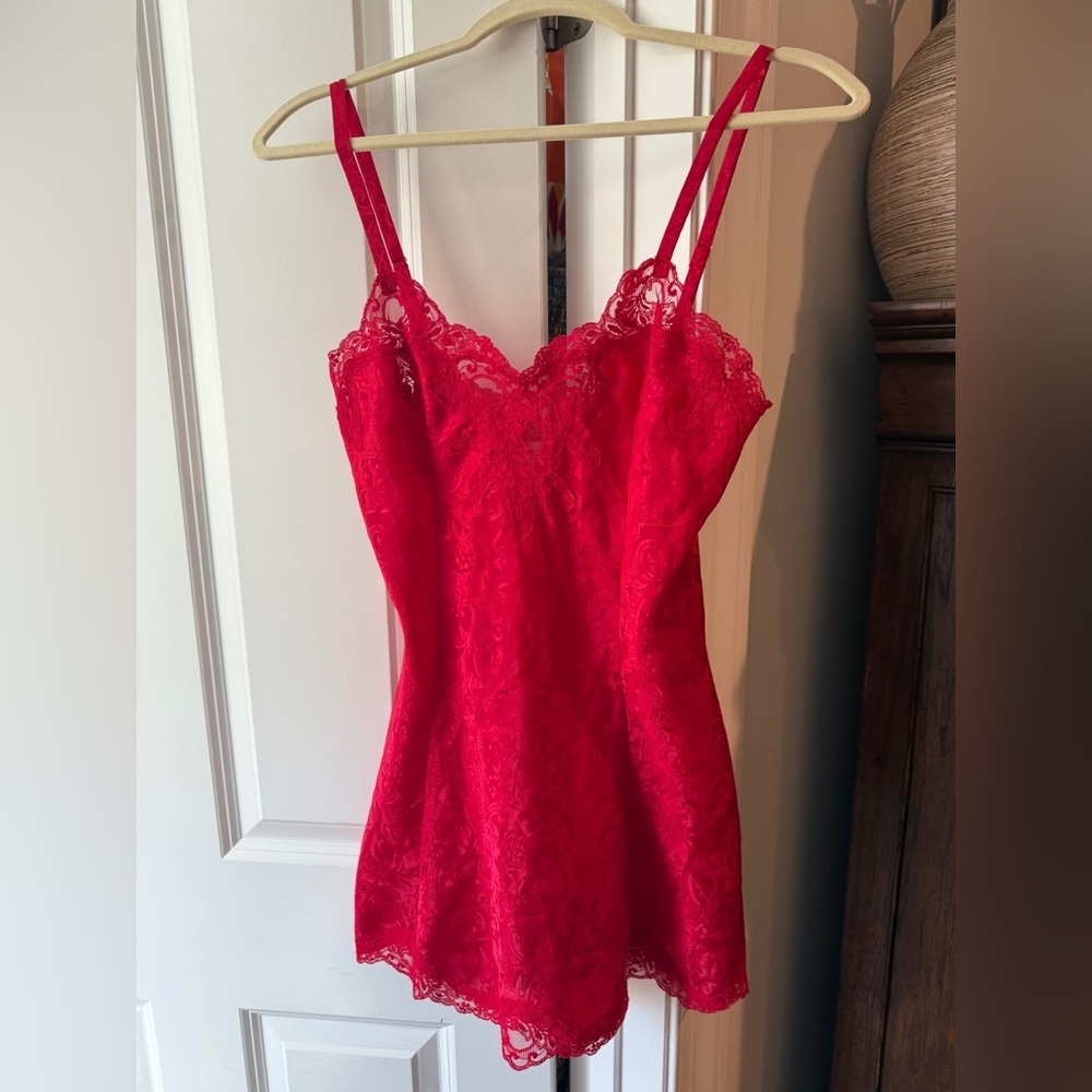 Vintage Victoria’s‎ Secret Red Teddy Lace Nighty Dress Slip Gold Label